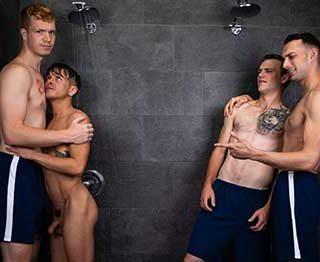 When Andy Taylor is accosted in the shower by some boneheaded bullies, his step-brother Dacotah Red is there to stick up for him. Dacotah assures Andy that it's okay to be 'different' and offers him his first kiss with a guy, followed quickly by his first fuck.