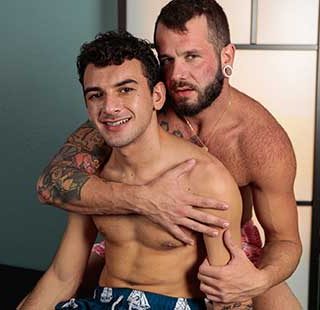 Daniel Greene gives Johnny Hill a massage after their day at the beach. The massage does not last long as Daniel tells Johnny that rubbing his body is making him hard. Johnny wastes no time taking care of Daniel's stiff cock.