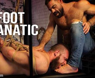 Ricky Larkin loves feet and today he has Brian Bonds bound, naked and at his mercy. Ricky licks, sucks, canes, slaps and tickles Brian’s feet. Brian loves the attention and struggles in bondage...