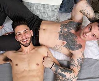 Newcomers Tyler James and Liam Skye are nervous for their first studio scene. The guys got into porn because they love to fuck, and they can't wait to get it on with each other.