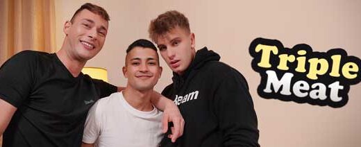 Calum and Joel are roommates who go for a run, when they get home they catch their third roommate at jerking off. Mito isn't upset to be interrupted, and the three enjoy eachothers bodies.