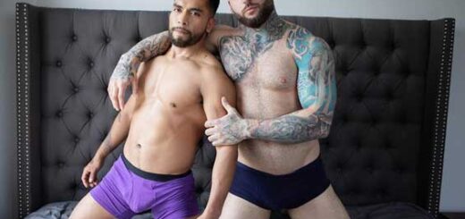 As the light streams in through the tall windows into their bedroom, tattooed top Tony Deangelo and sexy bottom Ihan Rodriguez sensually oil up their muscular forms.