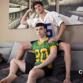 It's hard to believe Taylor Reign and Troye Jacobs have not done a ColbyKnox scene together. Today we correct that by putting the two studs in football jerseys, on the studio's sofa.
