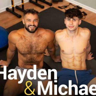 Michael needs some help getting stretched out in the gym, and bearded hunk Hayden is happy to assist. Hayden puts the clean-cut bottom's leg over his shoulder to stretch his tight groin